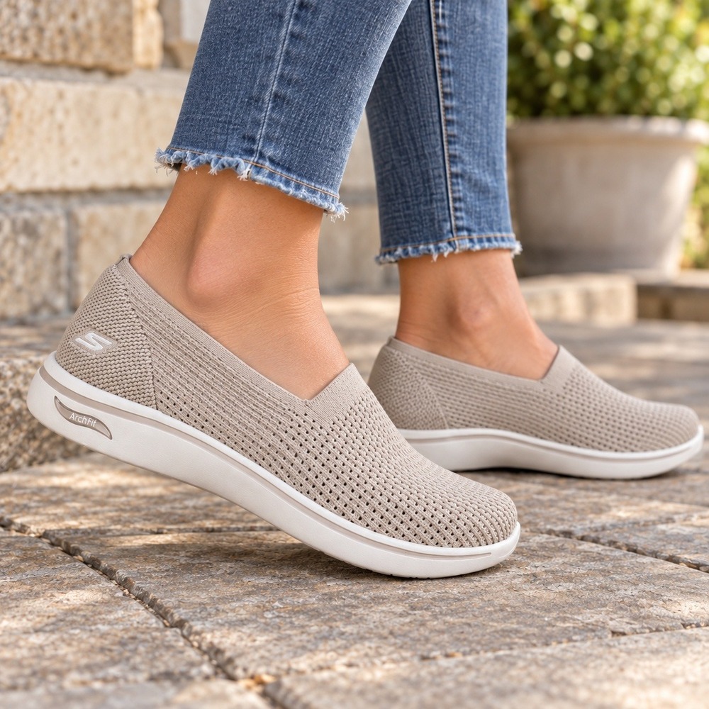 Skechers On-the-GO Arch Fit Stretch Slip On Walking Shoes Taupe Women's Size 5